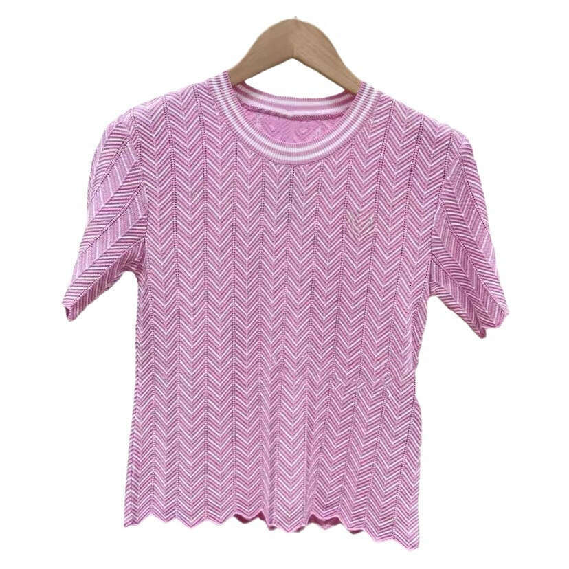 2026 Designer Spring/Summer New Cross shaped Hollow Wave Edge Knitted Short Sleeve Top