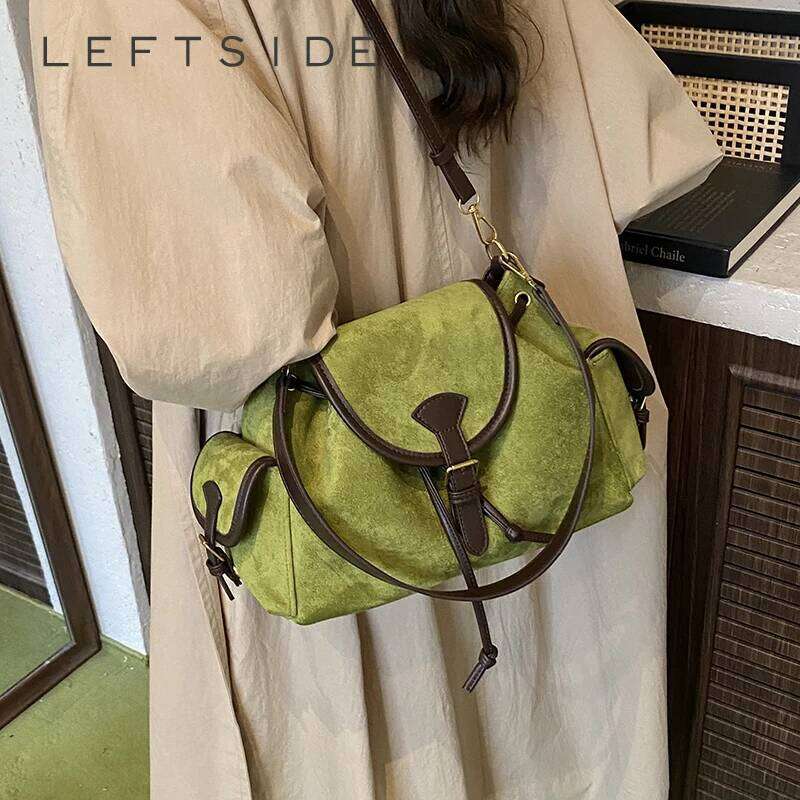 LEFTSIDE Women Small Green PU Leather Shoulder 2025 Winter Crossbody Bag Luxury Designer Trend New Handbags and Purses XJ260125