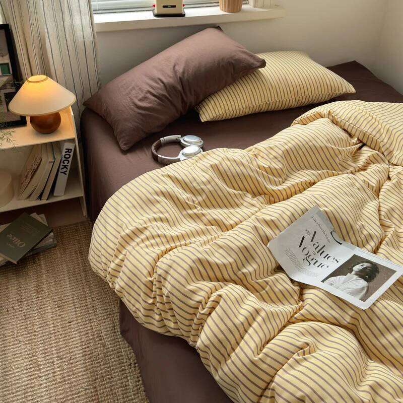 Linen Sheets Autumn Winter Washed Cotton Four-piece Set Simple Bedding Duvet Cover Bed Sheet Pillowcase Y260124