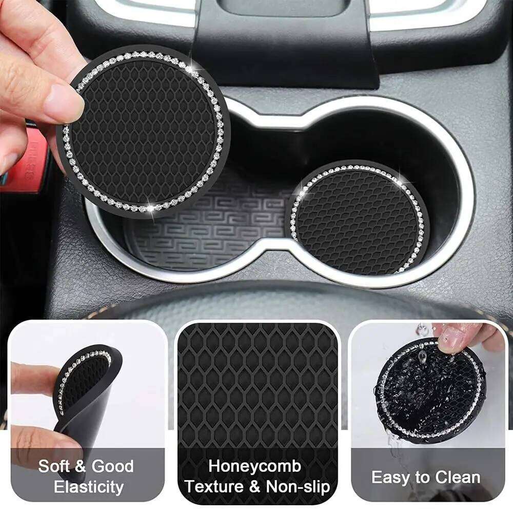 2PCS Anti Slip Cup Coasters,Universal Vehicle Holder Insert, Best Gift Car Bling Accessories for Women
