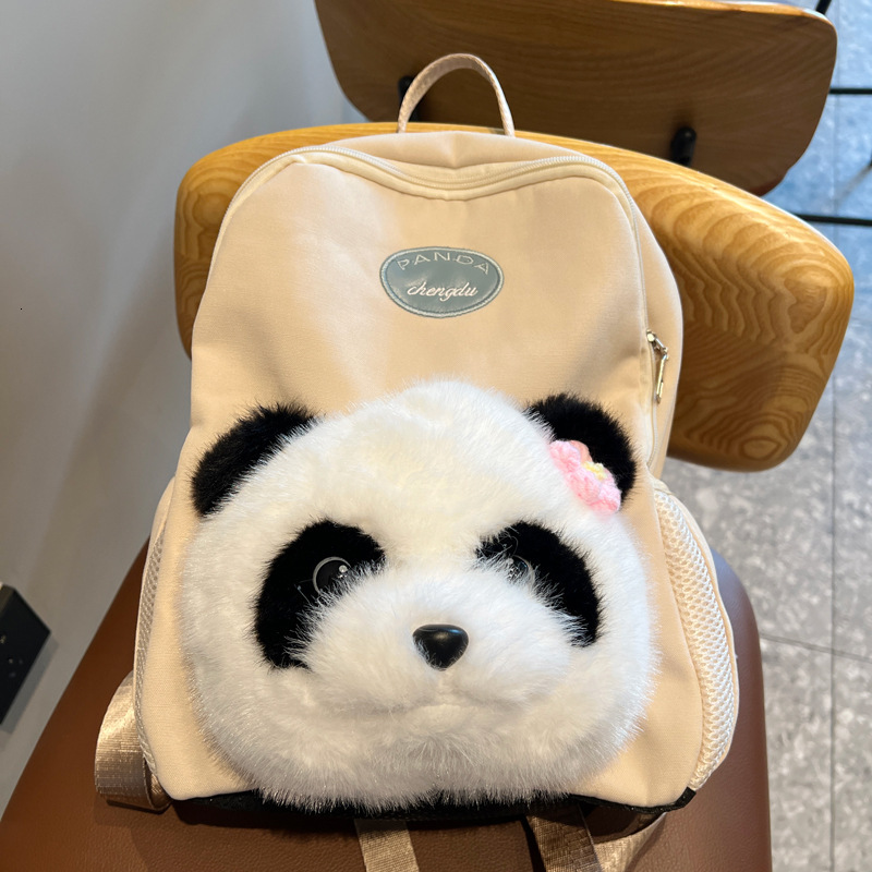 2024 New Floral Plush Cute Giant Panda Versatile Furry Bag For Female Students Small Backpack