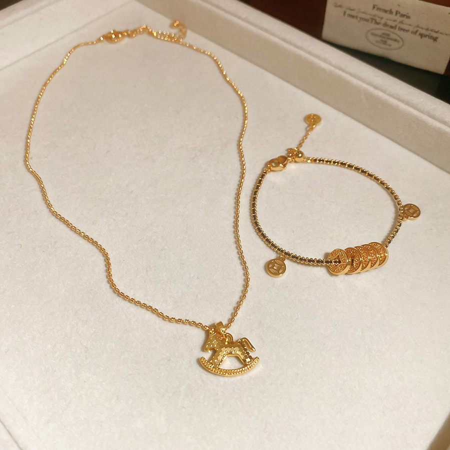 18K Real Gold Plated Copper Coin Little Horse Necklace Bracelet New Chinese Style Zodiac Year Jewelry Set Light Luxury Niche Accessories - view 8