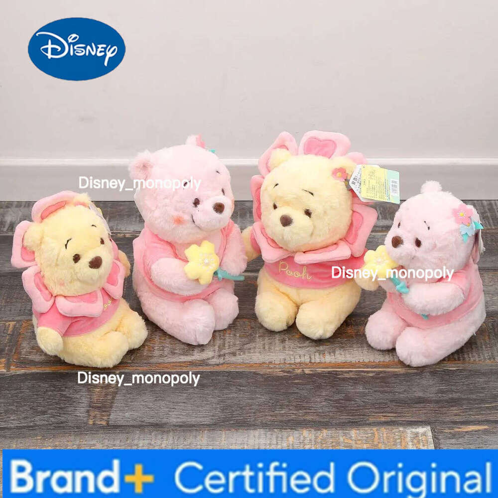 Disney Stuffed Toy Cute Sunflower Bear Cherry Blossom Winnie Plush Doll Girl Birthday Kawaii Room Decoration H260126