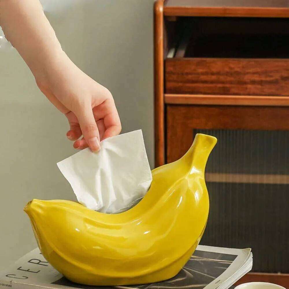 Creative Banana Box Ceramic Tissue Case Living Room Coffee Napkin Holder Dining Table Decoration Bedroom Ornament