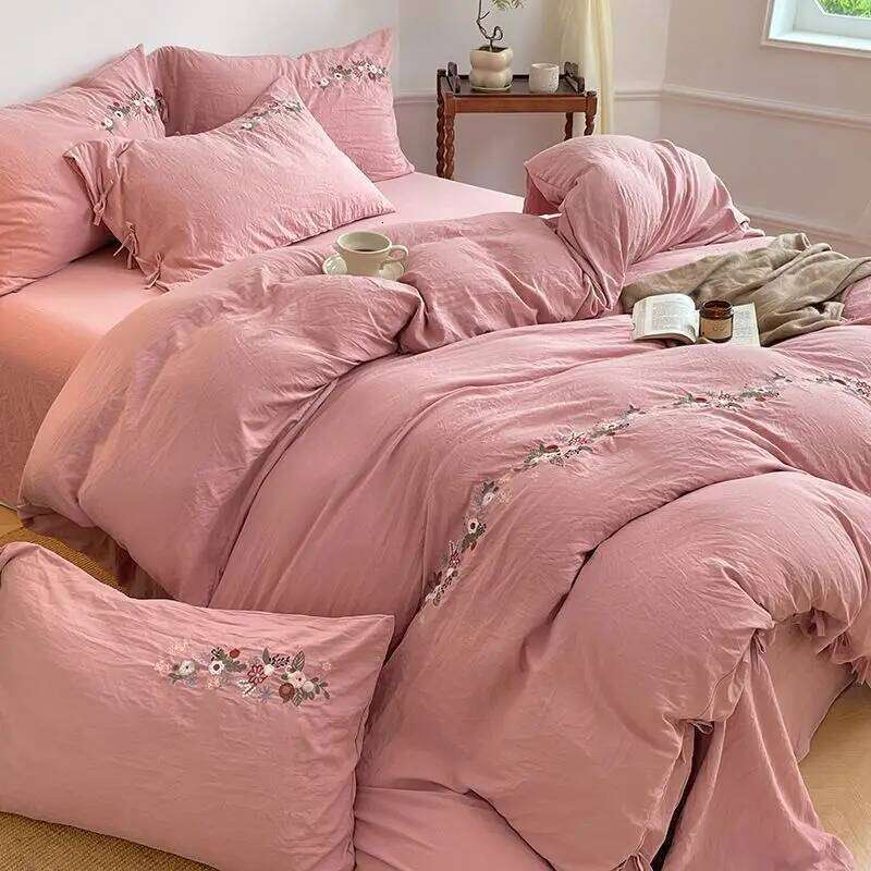 New Chinese embroidery washed cotton soft quilt cover bed sheet four-piece set Y260124