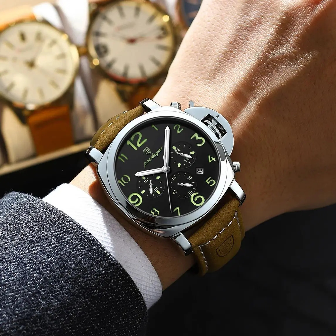 POEDAGAR Top Fashion Watch For Men Waterproof Luminous Chronograph Man Watch Leather Military Mens Quartz Watches Reloj 260120