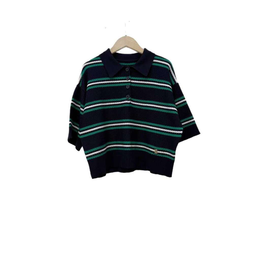 2026 French Elegant Early Autumn New Casual Striped Jacquard Knitted Sleeveless Collar T-shirt Top