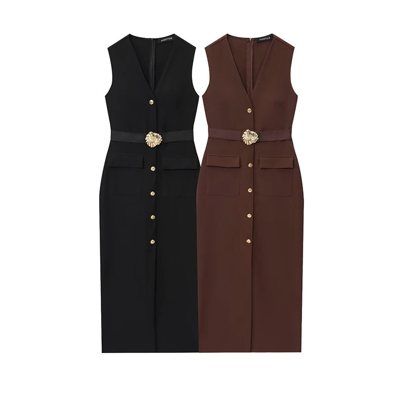 Black Elegant Party Midi Dresses 2025 Womens Summer Sleeveless Long Fashion Casual Vintage Evening Dress 260120