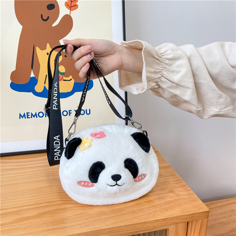 Creative Crossbody New Flower Panda Plush Children's Versatile Claw Machine Doll Small Bag