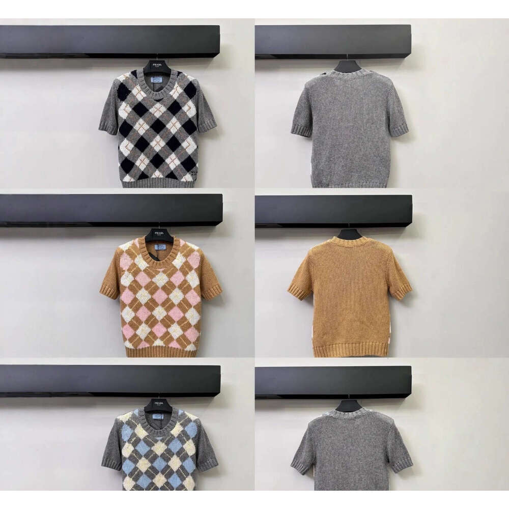 High version 2026 new designer fashion casual ribbed knitted wool short sleeved top