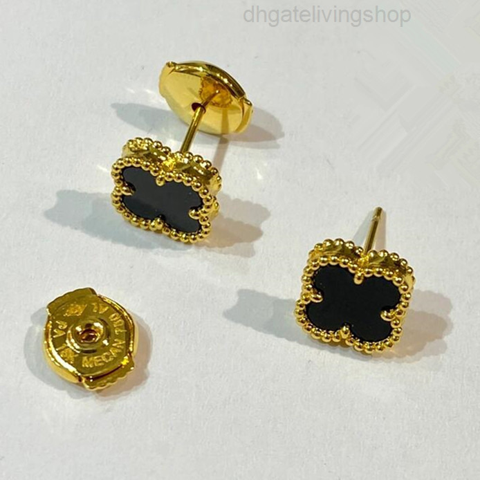vanly cleef earrings designer jewelery Four-leaf Clover Earrings 9 Silver Thick Gold Plated Mother-of-Pearl Inlaid with Diamonds Laser Mini Size
