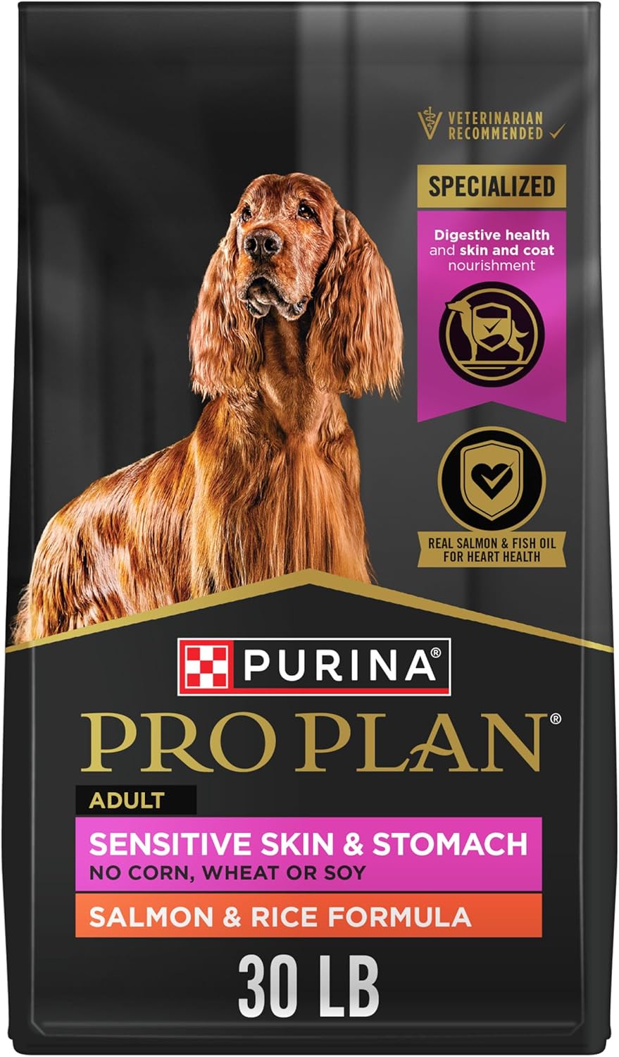 Purina Pro Plan Sensitive Skin and Stomach Dog Food Dry, Adult Salmon Rice Formula, Digestive Health - 30 lb. Bag