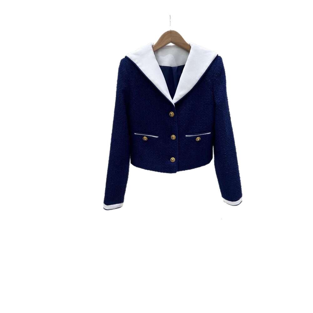 2026 niche autumn and winter new social style fashionable tweed deep blue jacket high waisted skirt long pants set