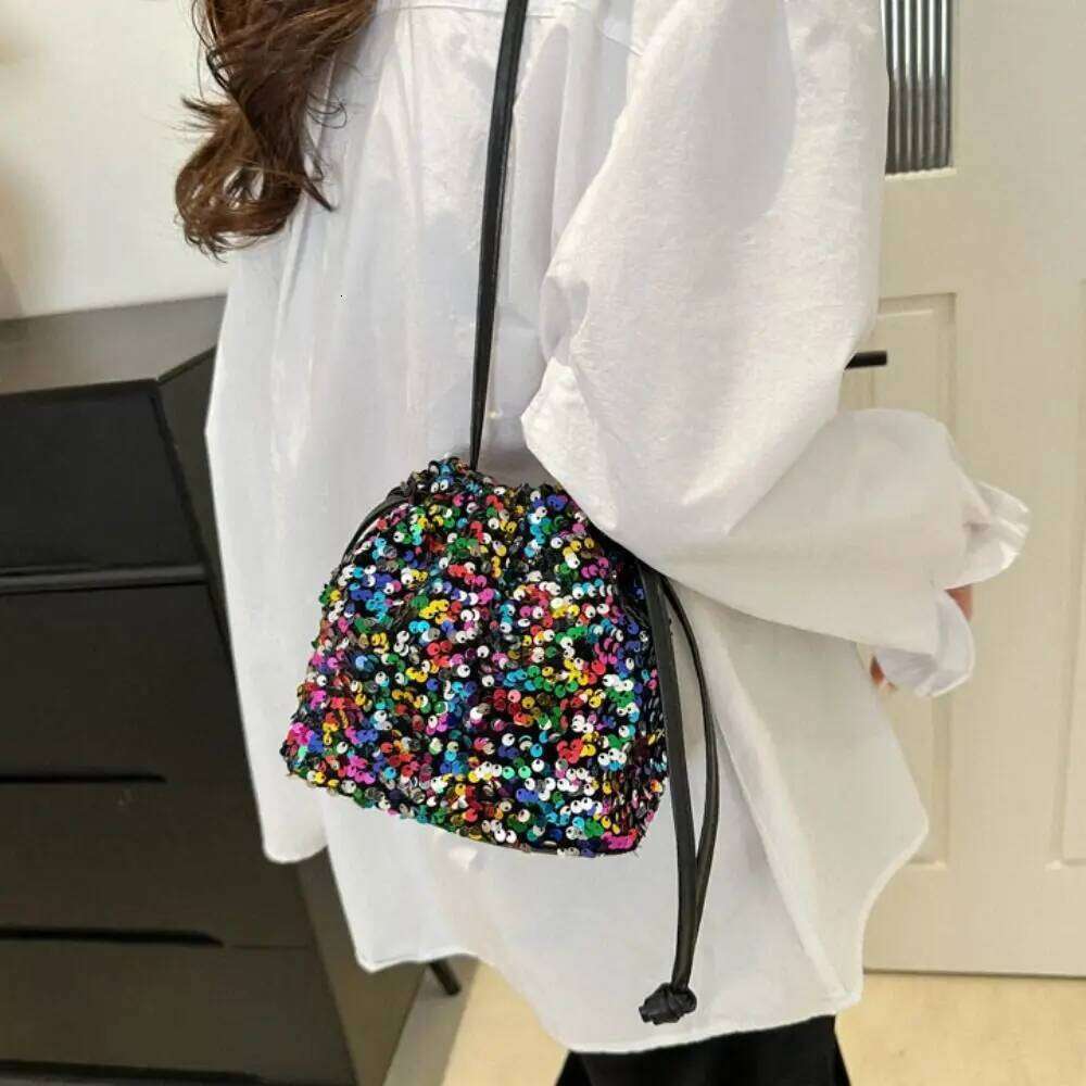 Elegant Shiny Evening Banquet Handbag Korean Style Sequin Shoulder Small Purse Drawstring Crossbody Bag Women XJ260125