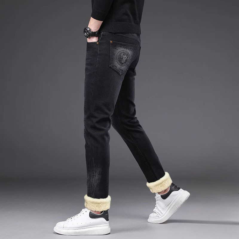 Luxury Brand Designer Clothes 2025 Winter New Printed High-End Jeans Men's Trendy Slim Fit Straight-Leg European Style Black Denim Cropped Pants
