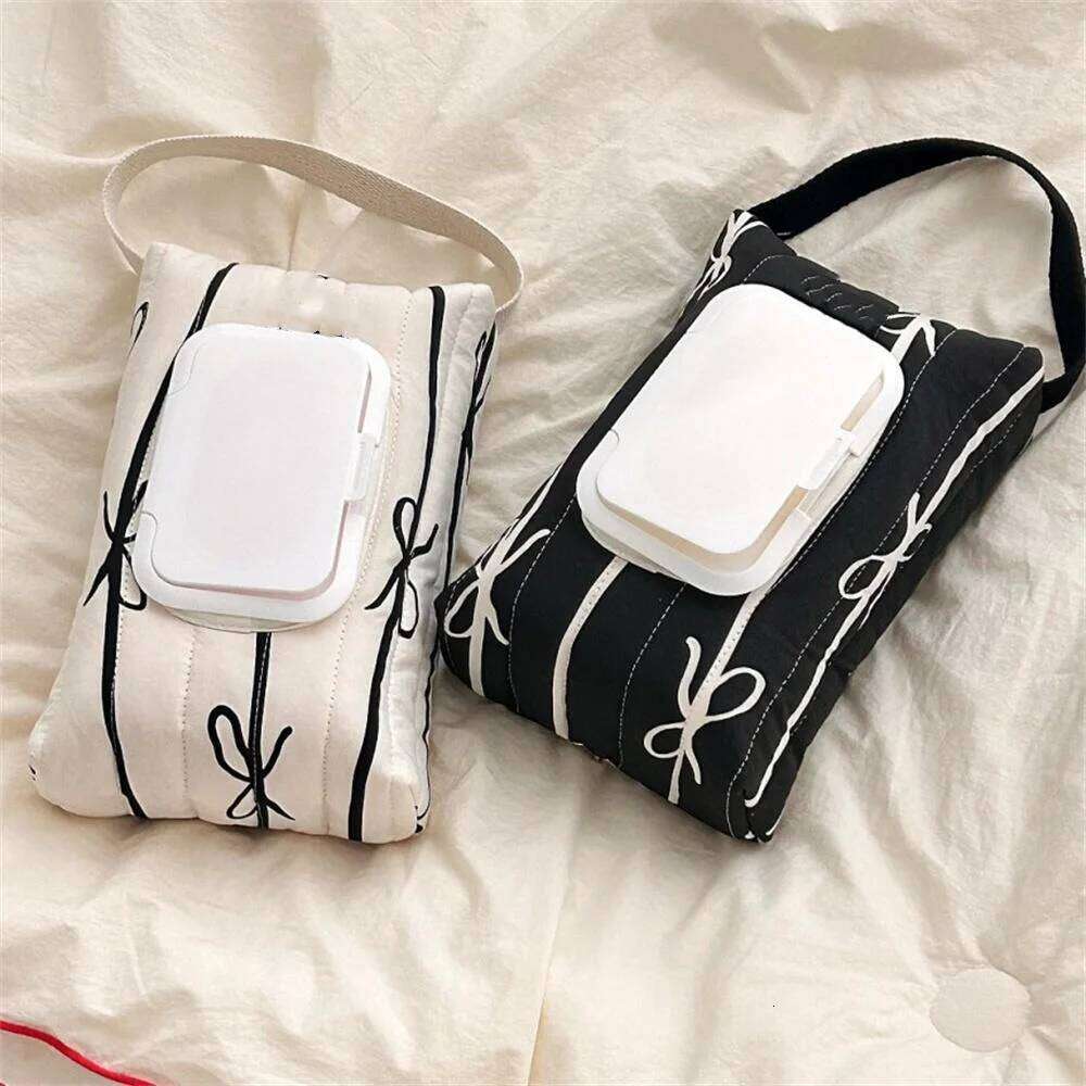 Bow Print Flip Cover Tissue Box Wet Wipes Car Hanging Bag Portable Paper Holder Removable Napkin Storage Case Home Decor