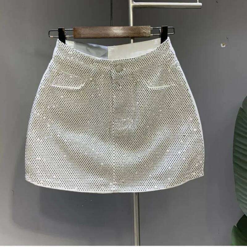 Heavy Industry Hot Drilling Denim 2024 Spring And Summer New High Waist Pink Sexy A-Word Skirt C260126 - view 6