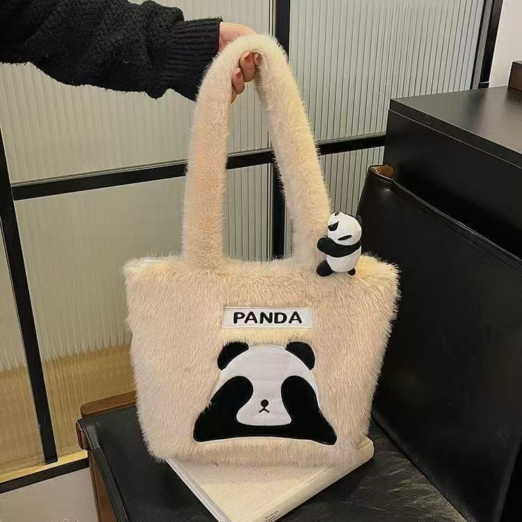 Fashion Versatile Large Capacity Handbag Cute Giant Huahua Shoulder Plush Panda Plushie Tote Bag