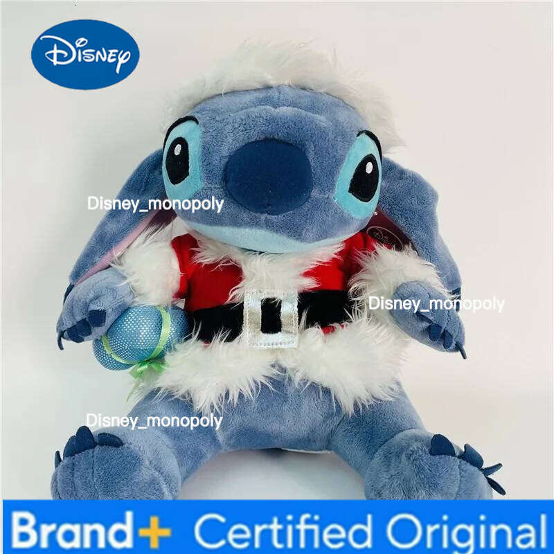 Disney 35cm Stitch Cos Santa Claus Cartoon Kawaii Plush Doll Toys Soft Stuffed Throw Pillow Back Cushion Kids Christmas Gifts H260126