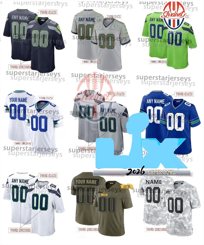 2026 Super Bowl 11 Jaxon Smith-Njigba 3 Nick Emmanwori Football Jeresy Cooper Kupp Fan Darnold Witherspoon Milroe DK Metcalf Walker III Smith Stitched