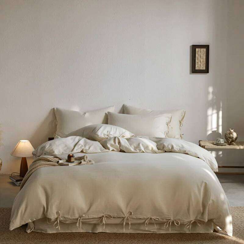 Japanese-style homestay wind and linen four-piece set, pure cotton quilt cover, bed sheet, bedding Y260124