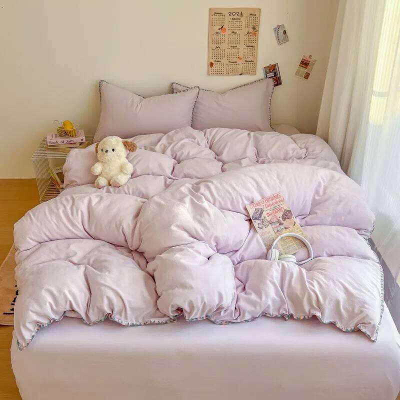 Class A 2025 new cream wind solid color bed sheet student quilt cover four-piece set household Y260124