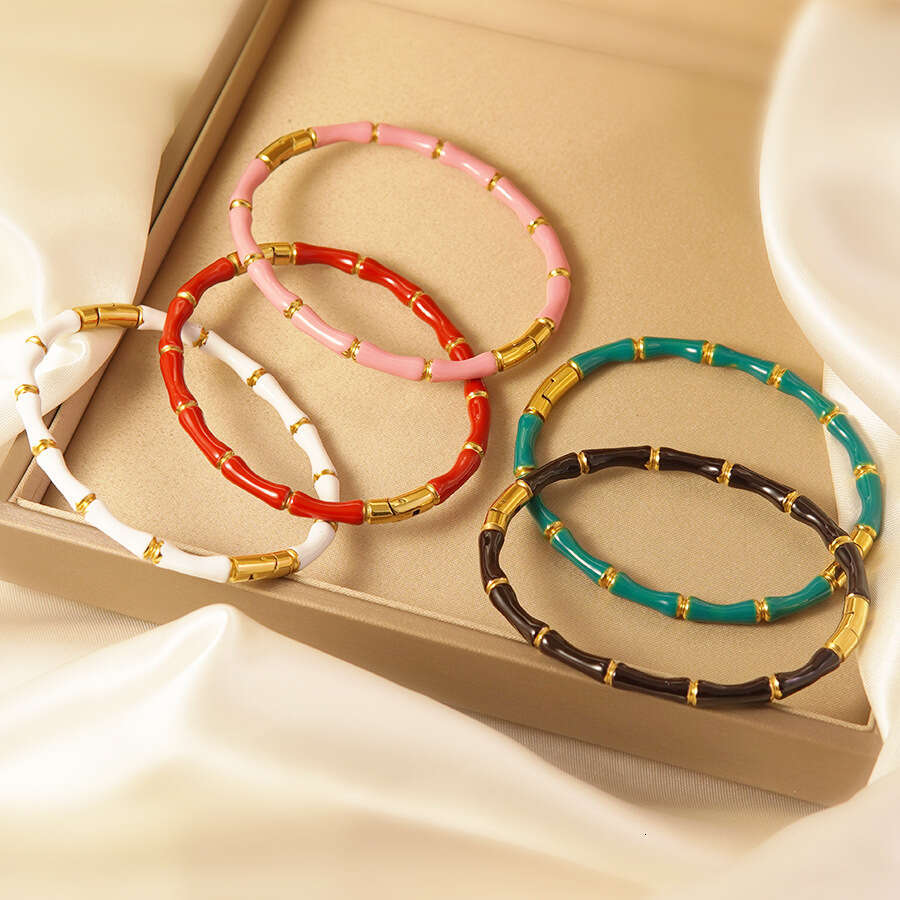 Luxury Jewelry European And American Oil Drop Bamboo Knot Stainless Steel High-end Simple Versatile 18K Gold Plated Bracelet