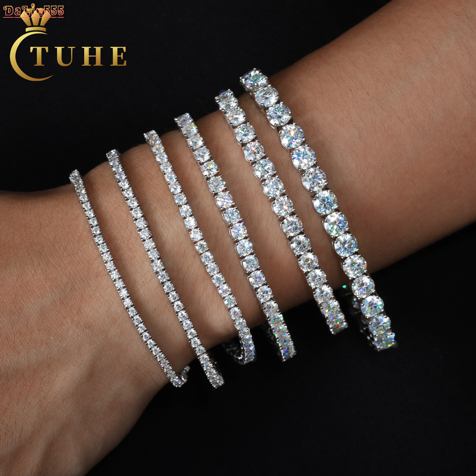 Fashion 2mm-6mm VVS Moissanite Diamond Tennis Bracelet Luxury Womens Men Gold 925 Sterling Silver Lab Grown Mossanite Jewelry