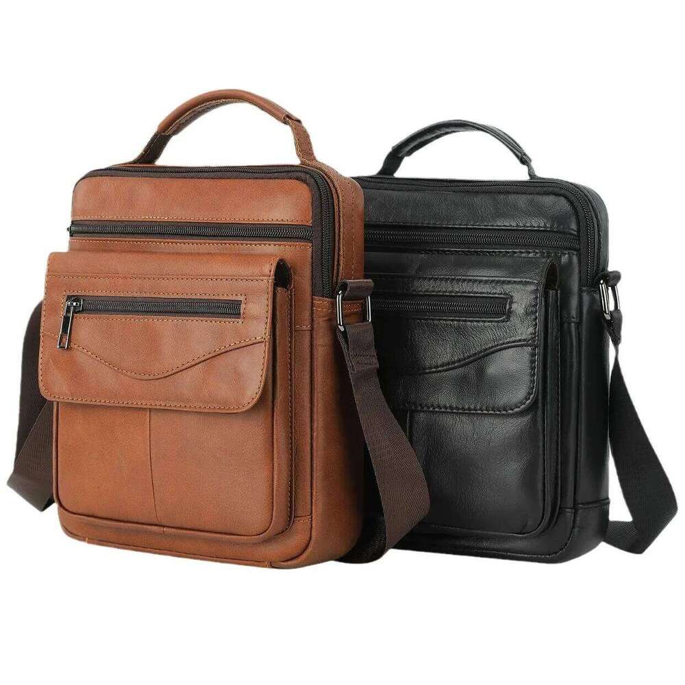 Men's Genuine Messenger Bag - Large Capacity Crossbody Shoulder Bag, Real Leather Briefcase for Business & Travel XJ260125