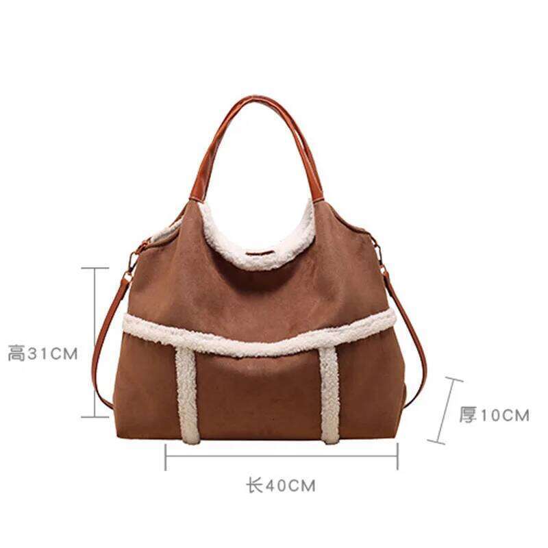Fashion Large Capacity Winter Tote High Class Matte Women Handbag Suede Lamb Wool Patchwork Shoulder Crossbody Bag XJ260125