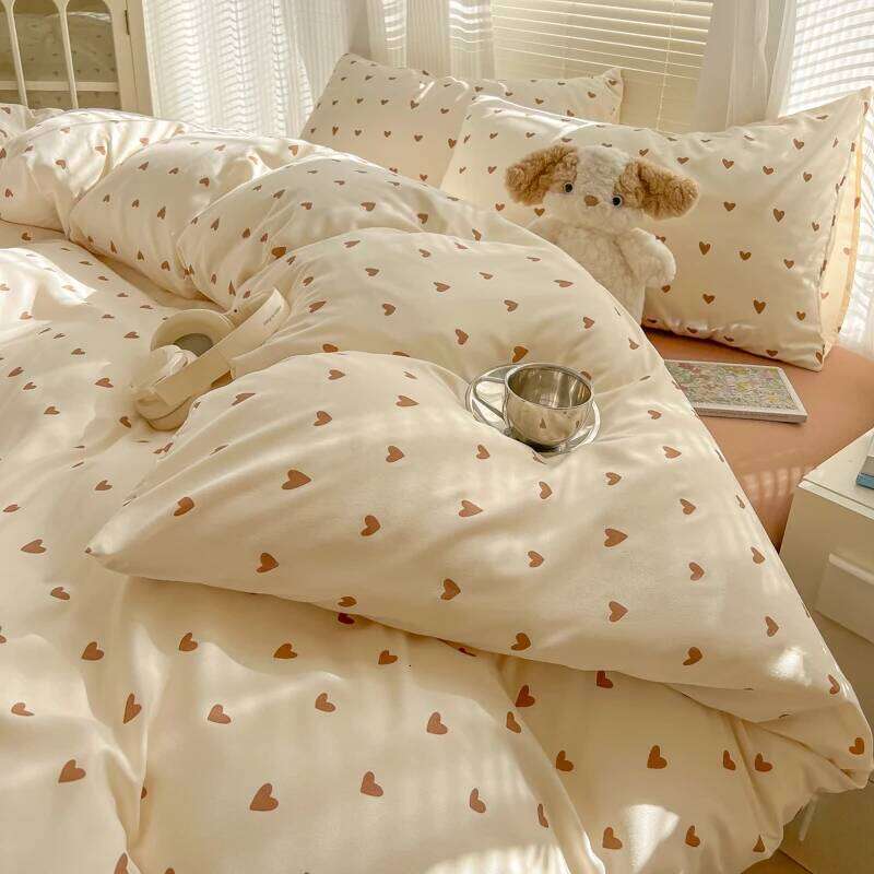 2025 Duvet Double Yarn Four-piece Set Class A Aerobic Knitted Cotton Printed Love Bed Cover Skin Friendly Breathable Bedding Y260124