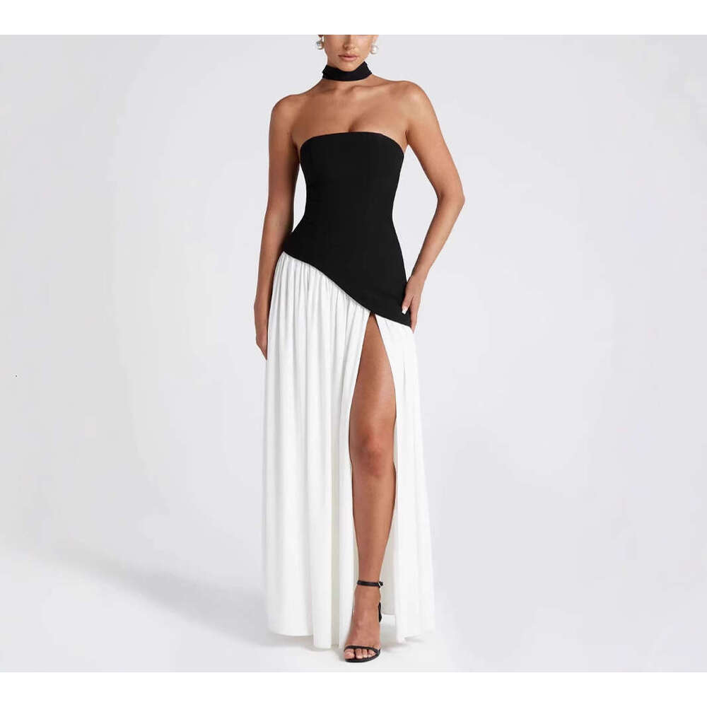 2026 European and American women's strapless solid color fashionable and sexy backless high waisted long skirt new style