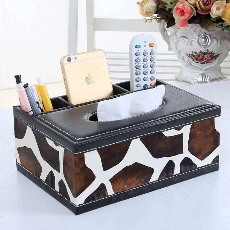 Leather Box PU Cover Desk Makeup Cosmetic Organizer Remote Controller Phone Home Office Tissue Paper Napkin Holder