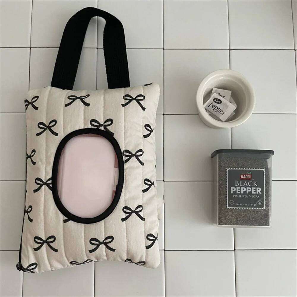 Bow Print Flip Cover Tissue Box Wet Wipes Car Hanging Bag Portable Paper Holder Removable Napkin Storage Case Home Decor