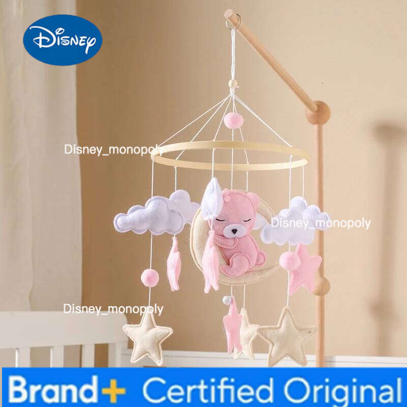 Disney Wooden Baby Rattles Soft Felt Cartoon Bear Toys Hanger Crib Mobile Bed Bell Wood Toy Bracket Kid Gifts H260126