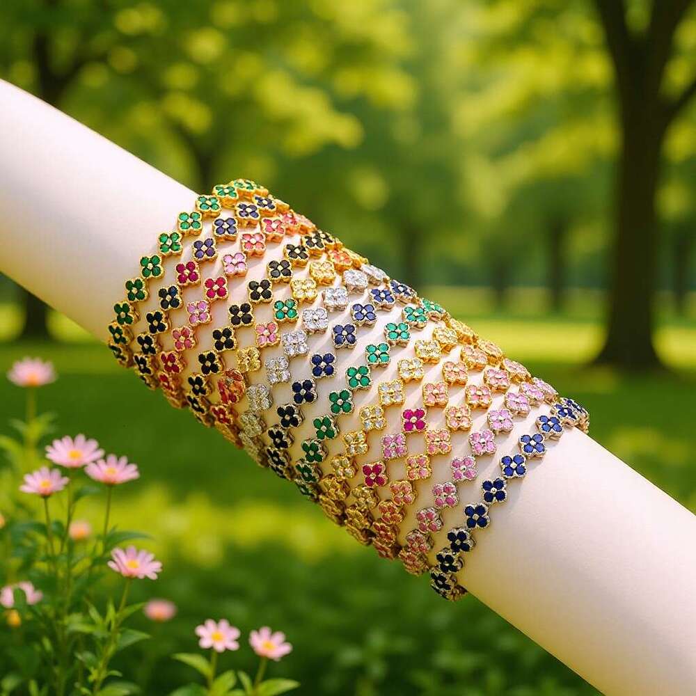 Colorful Diamond Fashion Light Luxury Crystal New Versatile Multi-Color Zircon Four-Leaf Clover Bracelet