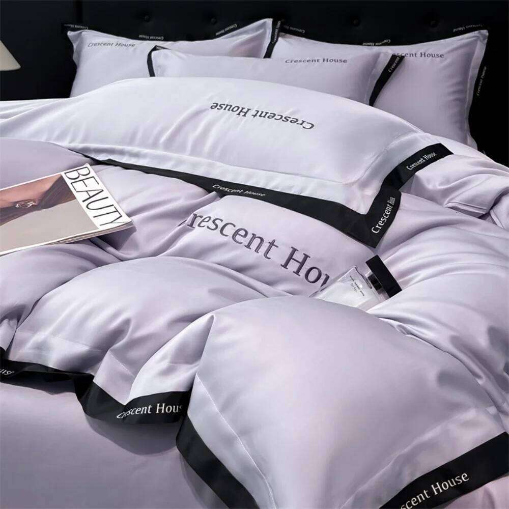 Embroidery Four-Piece Simple Washed Ice Silk Smooth Sleeping Naked Summer Duvet Cover Bed Sheet Light Luxury Bedding Set Y260124