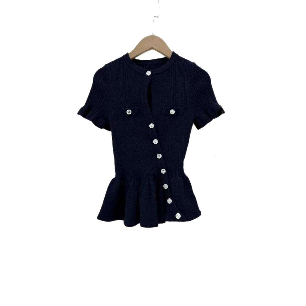 2026 autumn French elegant designer asymmetric hollow pleated knitted cardigan top for women