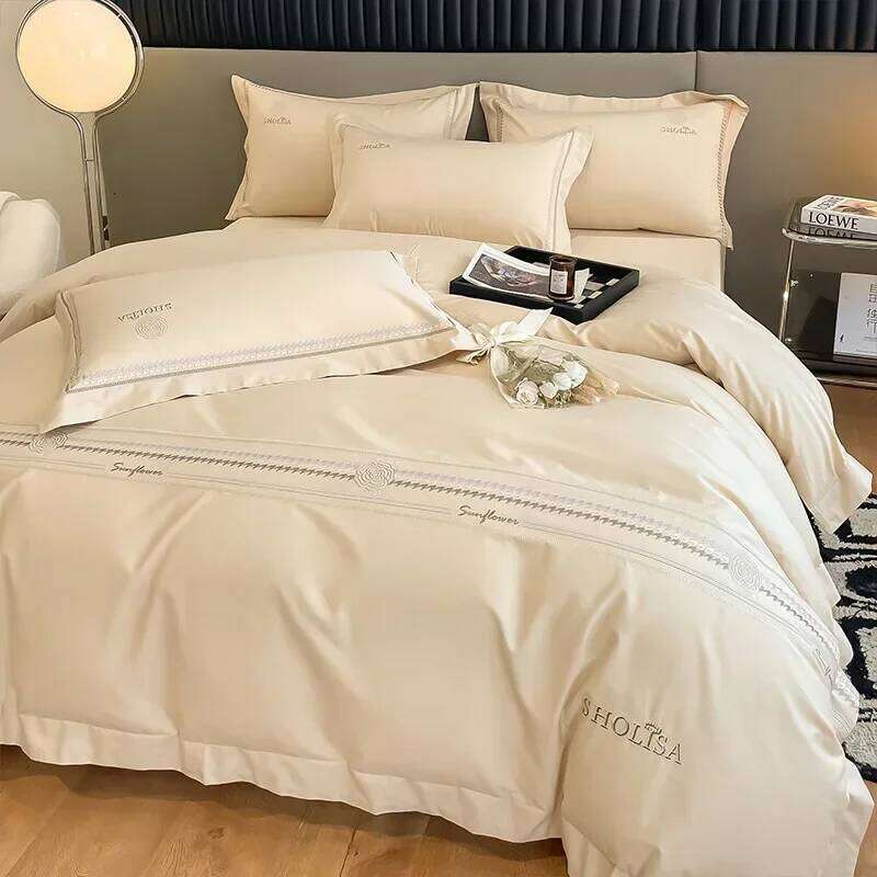 Light Luxury Style 120 Thread Count Pure Four Piece Set Embroidered All Cotton Quilt Cover Premium Feeling Bed Sheet Y260124