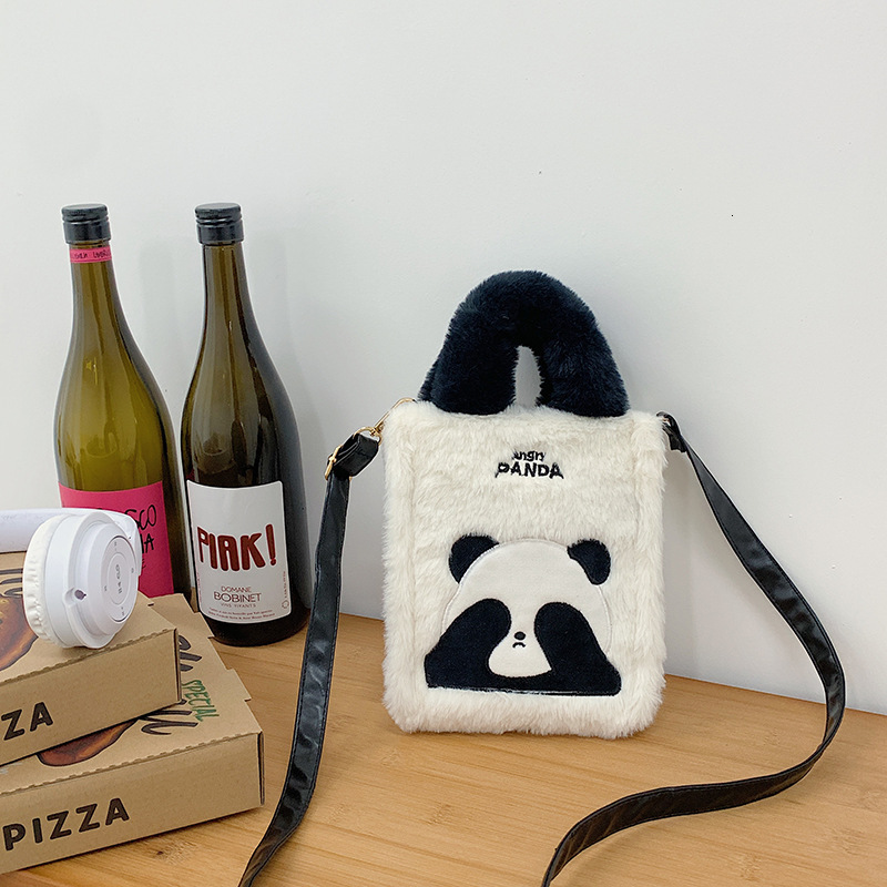 Cute Panda Furry Crossbody For Women Winter New Niche Trendy Plush Korean Style High-Quality Small Square Bag