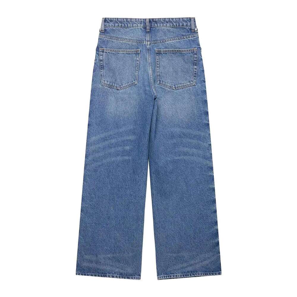 New Fashion Casual High Waist Embroidered Flares Button Fly Full Length Loose Fit Jeans For Women C260126 - view 5