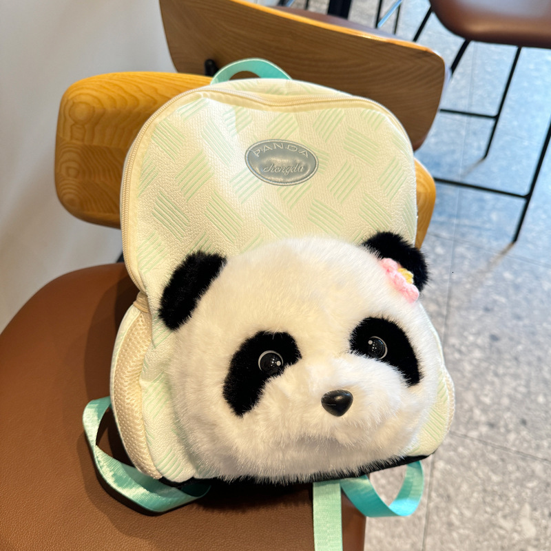 2024 New Floral Plush Cute Giant Panda Versatile Furry Bag For Female Students Small Backpack