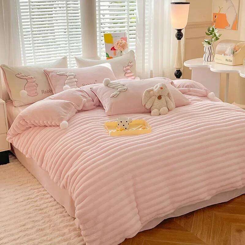2023 New Class A B Face Milk obedient Rabbit Four Piece Plush Set for Warm Autumn and Winter Y260124