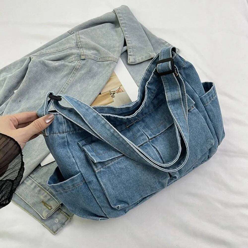 Causal Canvas Denim Messenger Harajuku Multiple Pockets Commuting Shoulder Pouch Blue Large Capacity Underarm Bag Daily XJ260125
