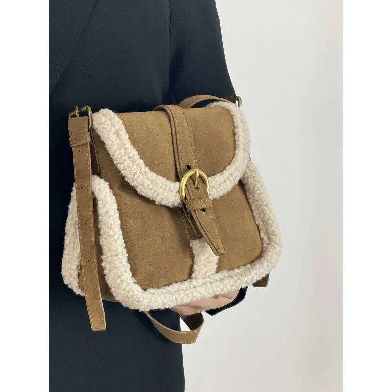 1pc Autumn and Winter Imitation Lamb Fur Women's Korean Version Retro Style Trend Single Shoulder Crossbody Bag XJ260125