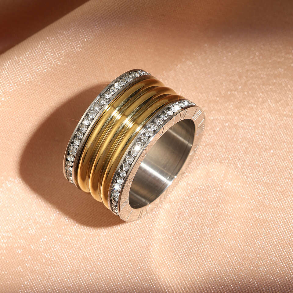 Round Diamond Small Arc Roman Wide Couple's Ring Fashionable New Double-Row Jewelry