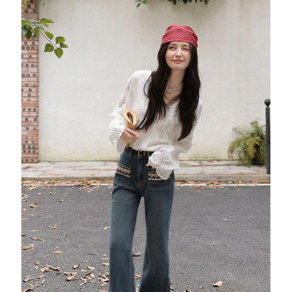 ALXNAN Blue Vintage Jeans High-waist Straight Wide-leg Baggy Pants 2025 Autumn Casual Elegant Office Lady Cotton Trousers L56751 C260126 - view 4
