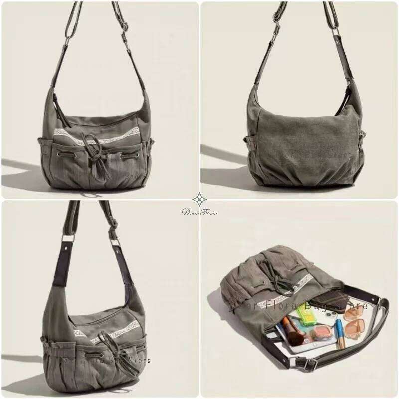 Cute Sweet Girl Bow Canvas Crossbody Women Vintage Casual Shoulder Bags Ladies Retro Messenger Bag Showy Handbag Chic Purses XJ260125