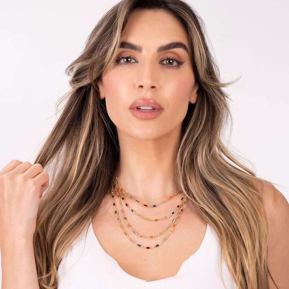 18K Gold Plated Multi Stone Crystal Baguette Necklace for Women - Made