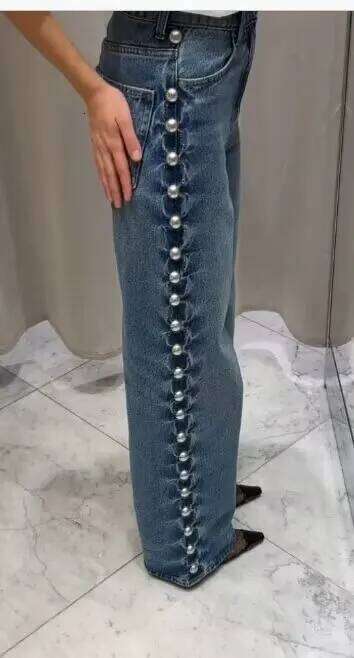 New Fashion Casual High Waist Embroidered Flares Button Fly Full Length Loose Fit Jeans For Women C260126 - view 3